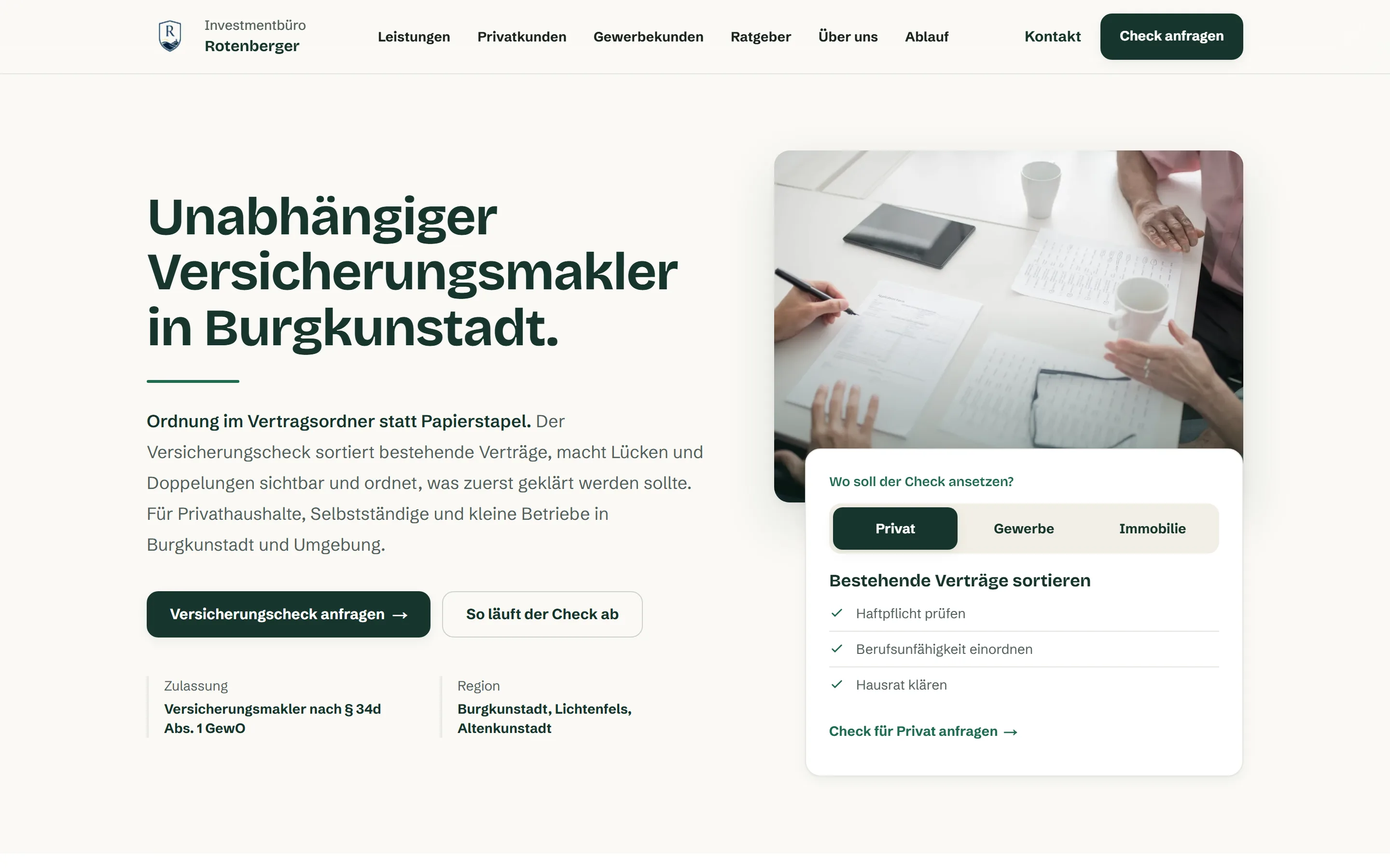 Investmentbüro Rotenberger: Startseite auf dem Desktop